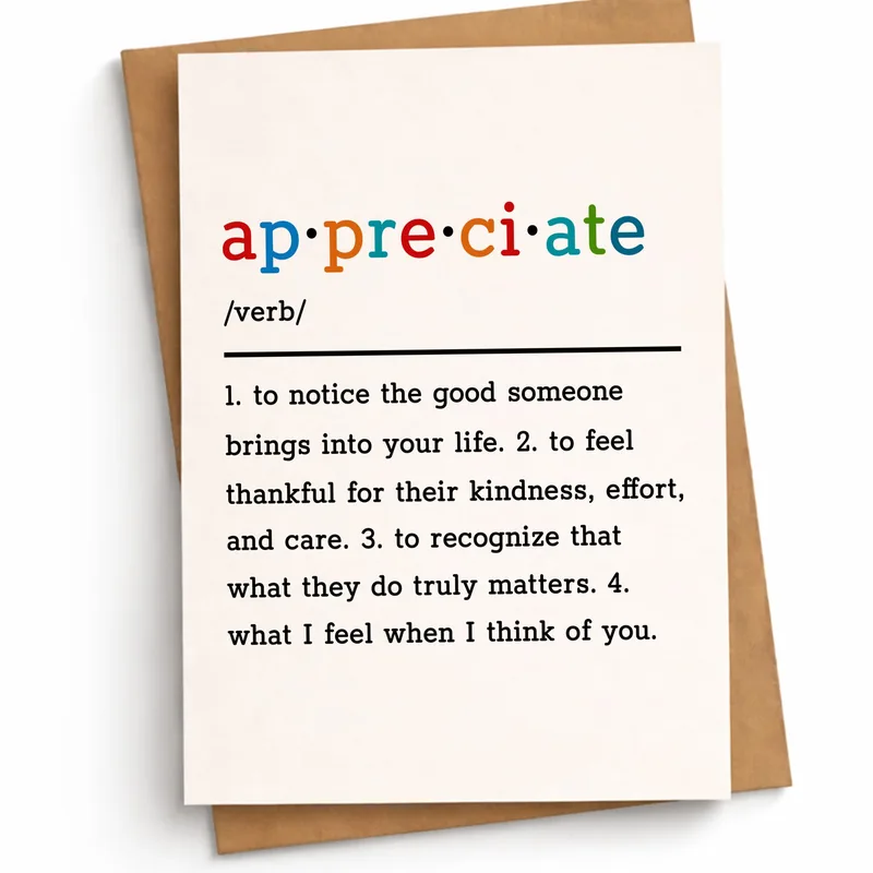 Thank You Dictionary Card appreciates colleagues and friends