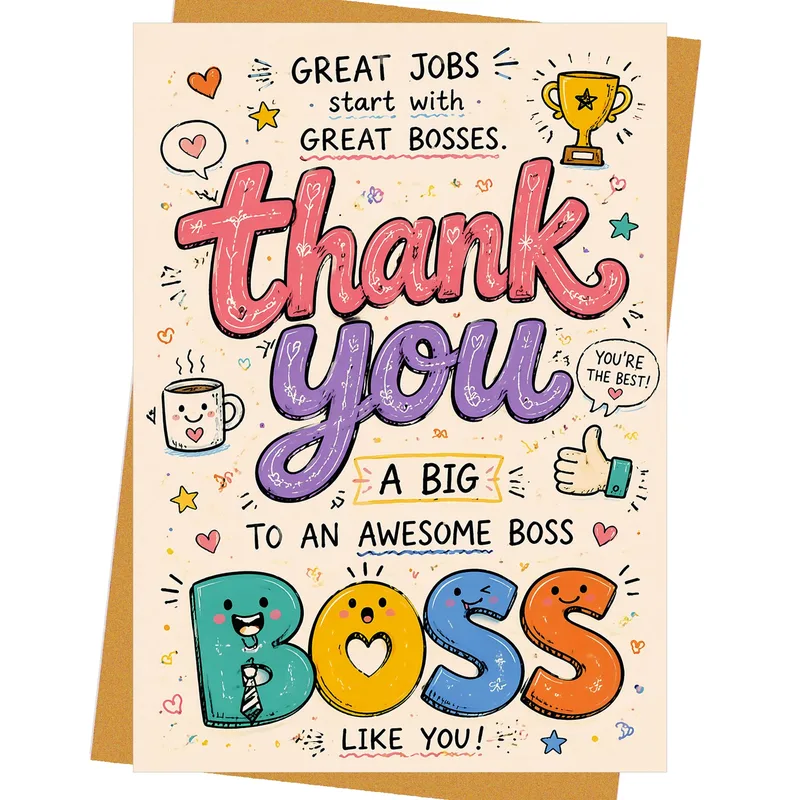 Colorful Hand-Drawn Letters Boss Card for Appreciation