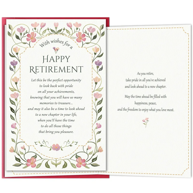 Retirement Wishes Card with a Pink Floral Border