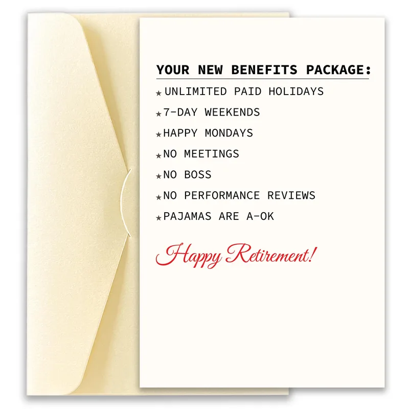 Retired Coworker Card: Benefits List Humor