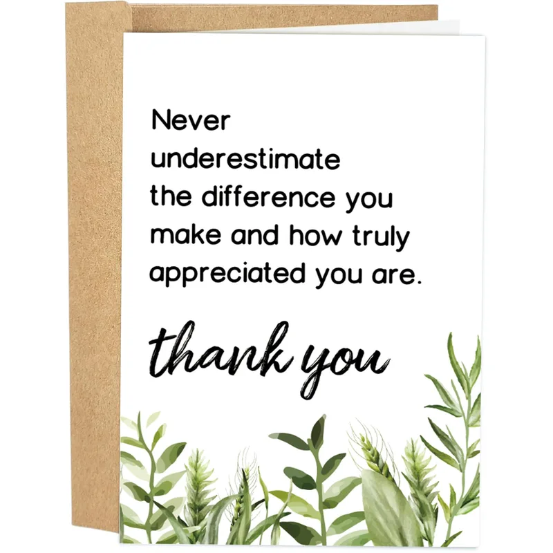 Appreciation Thank You Card with Green Leaves Watercolor