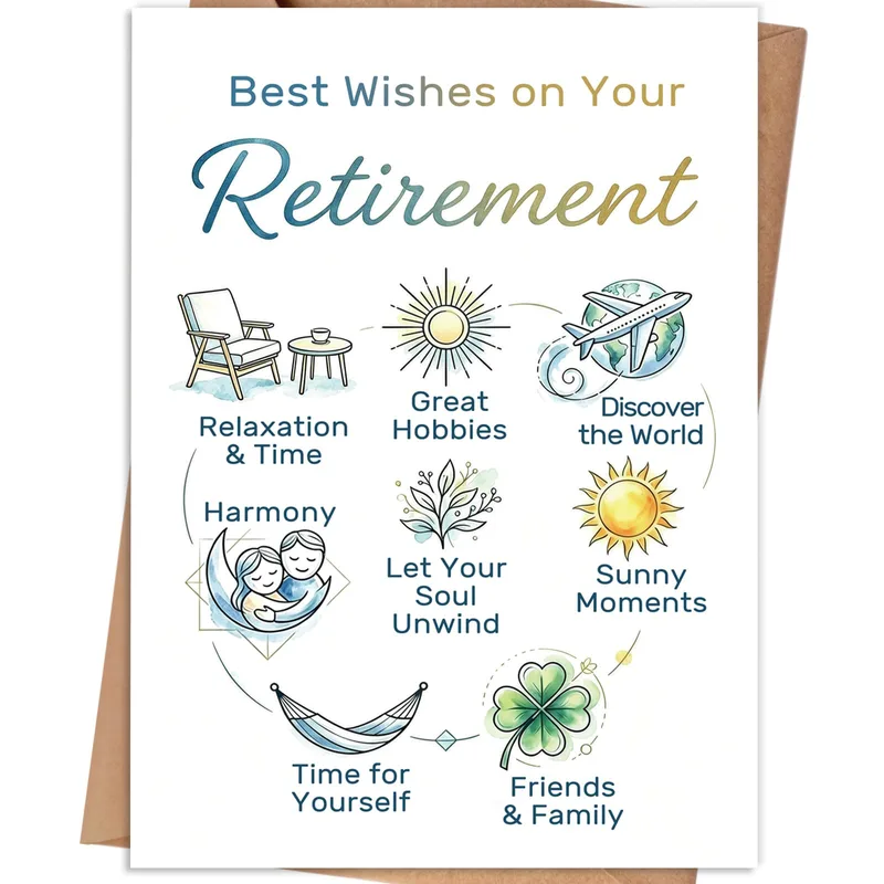 Enjoy Your Retirement Card with Watercolor Icons