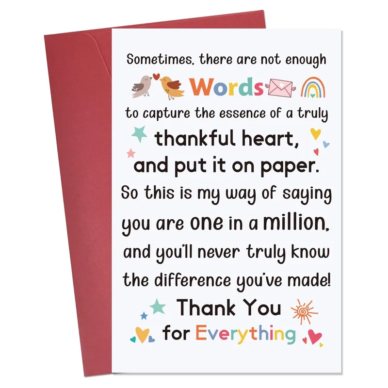 Thank You for Everything Card: Birds and Rainbow Doodles