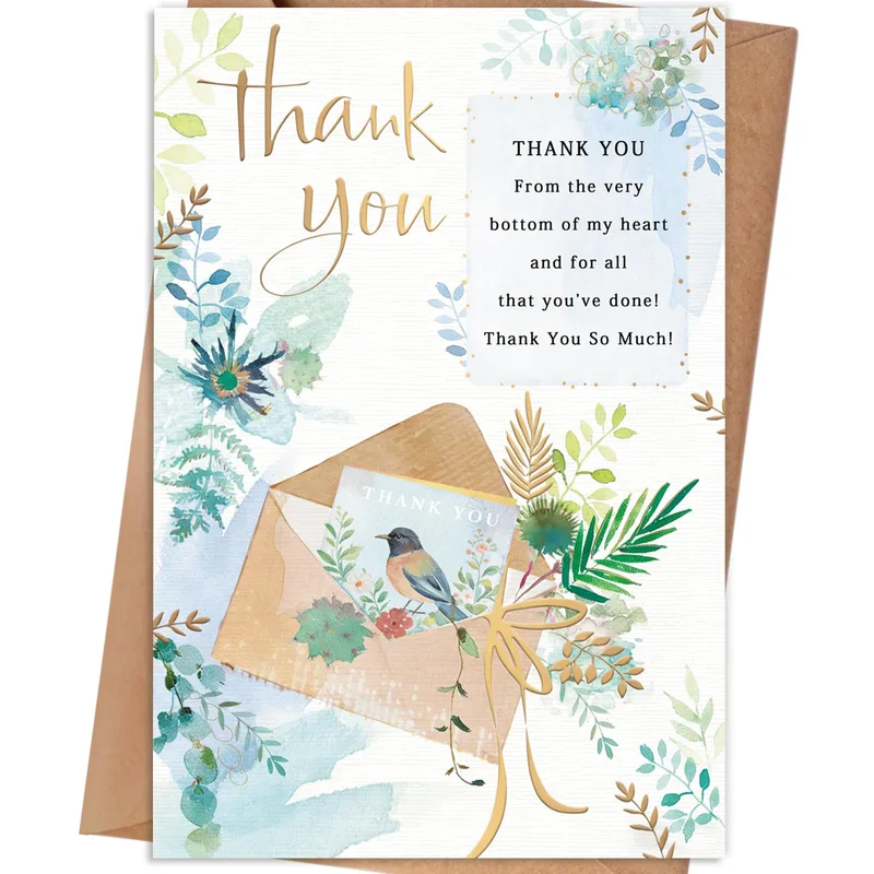 Watercolor Bird Florals Card for Thank You Notes