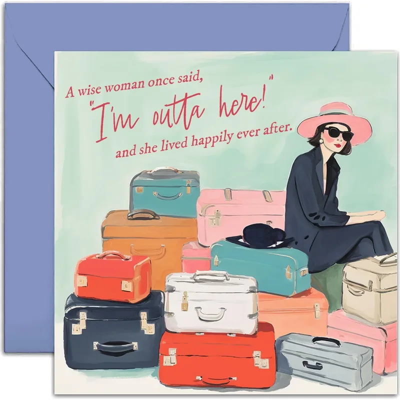 Vintage Suitcases Illustration Card for a Retiring Coworker