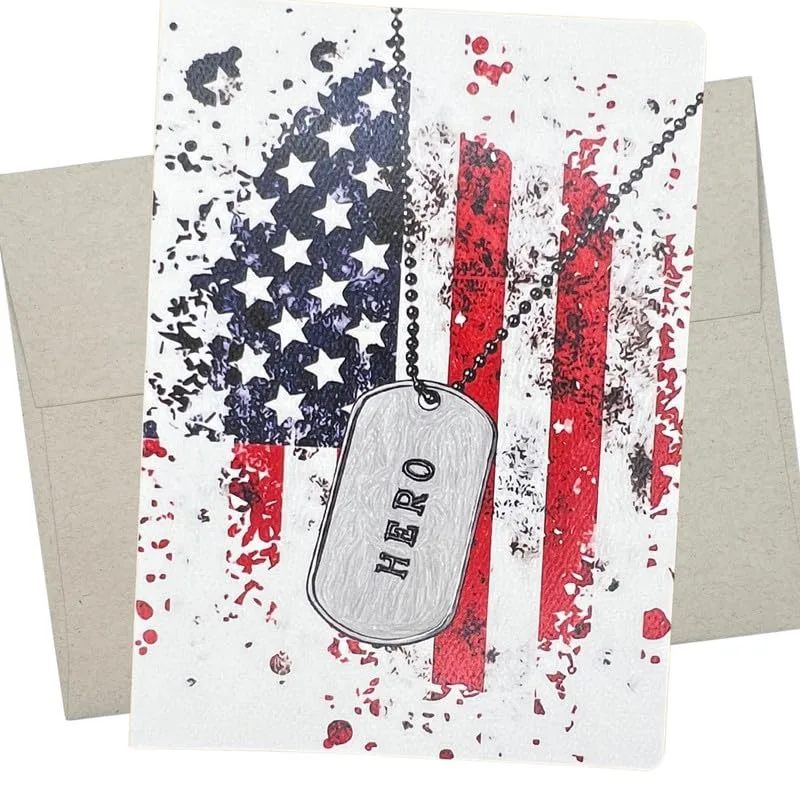 Military Hero Card with a Patriotic Flag Dog Tag Design