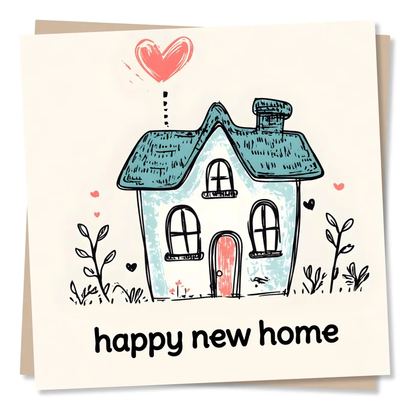 Blue Sketch House Card for a Happy New Home Start