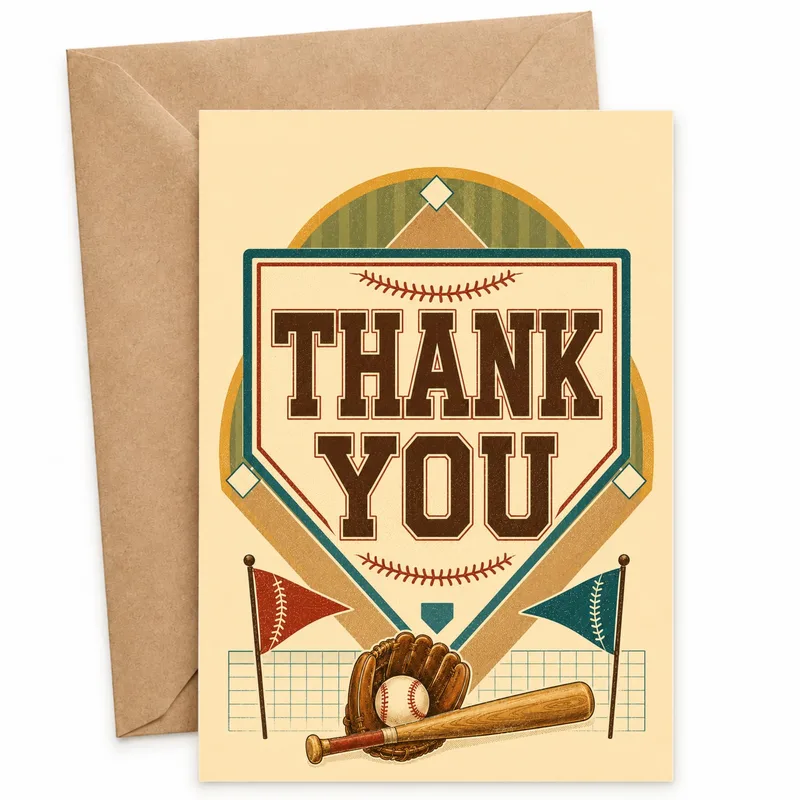 Vintage Baseball Thank You Card for Coaches and Players