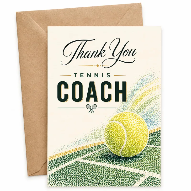 Thank You Tennis Coach Card with a Bouncing Court Ball Design