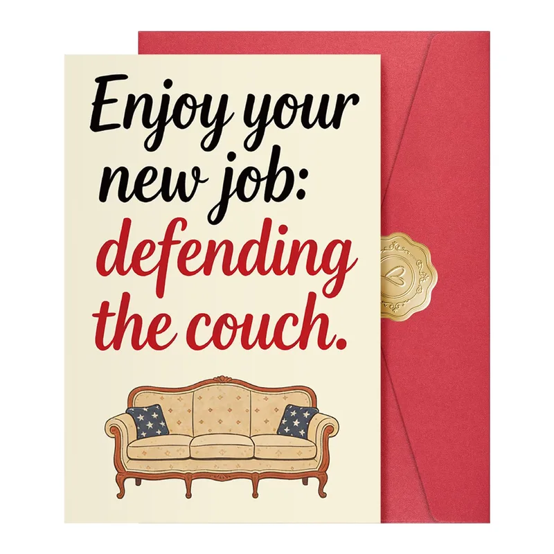 Couch Defender Card – Card reading Enjoy your new job: defending the couch – Greeting Card in black