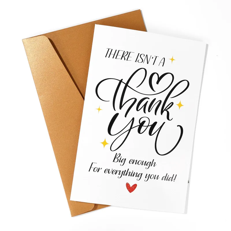 Black Script Heart Calligraphy Card for Thank You Notes