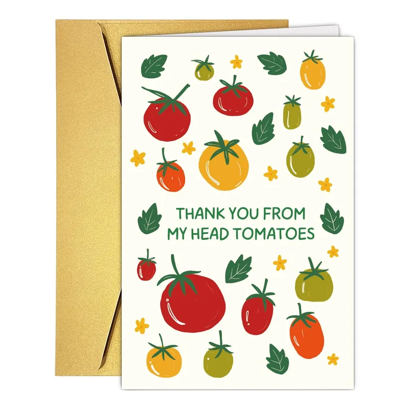 Tomato Thank You Card – Thank you from my head tomatoes card with tomato pattern – Greeting Card in black