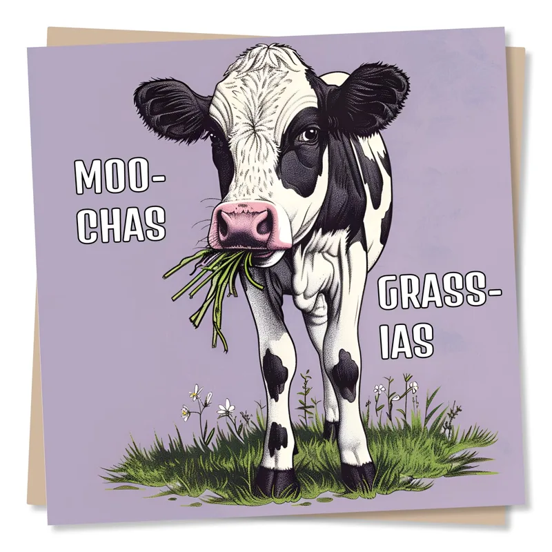 Moo Chas Grass Ias Card: A Thank You With a Cow