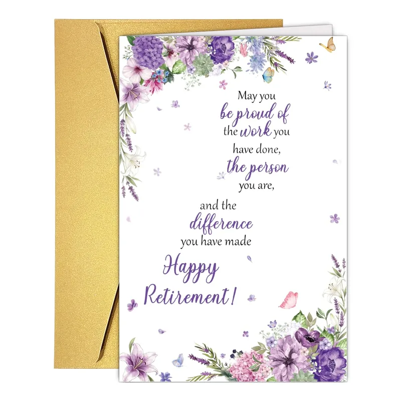 May You Be Proud Card: Purple Floral Retirement Card