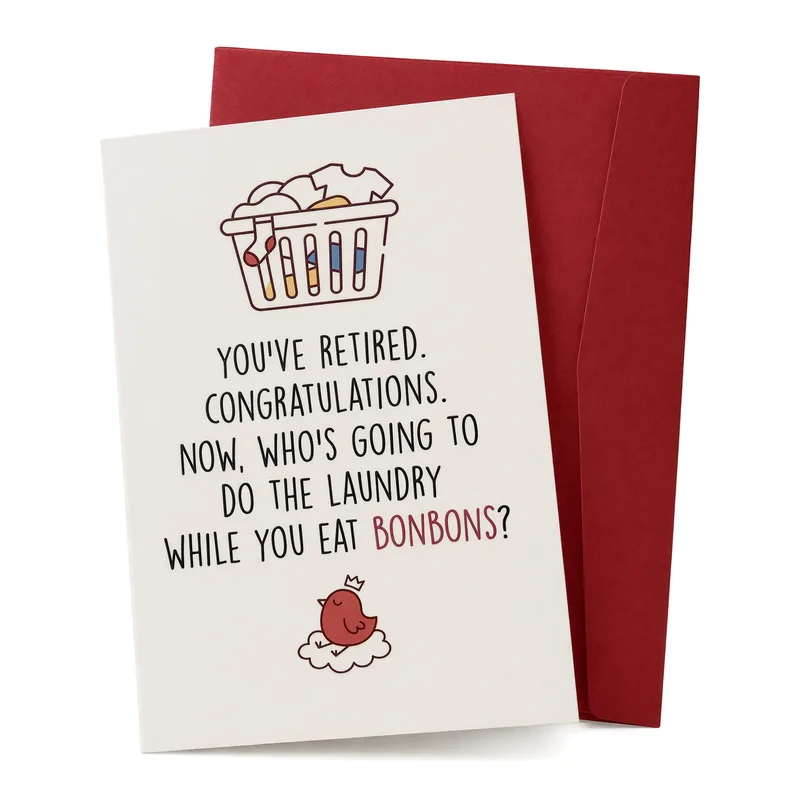 Retired Laundry Card features a laundry basket illustration