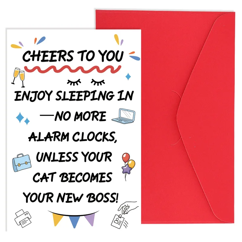 Sleeping in Retirement Card with a Cat-Boss Joke