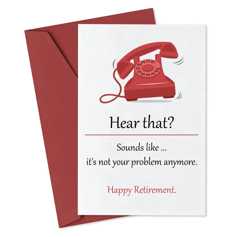Red Vintage Telephone Card for a Happy Retirement Send-Off