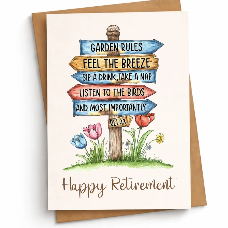 Garden Rules Retirement Card for a Coworker Who Earned a Rest