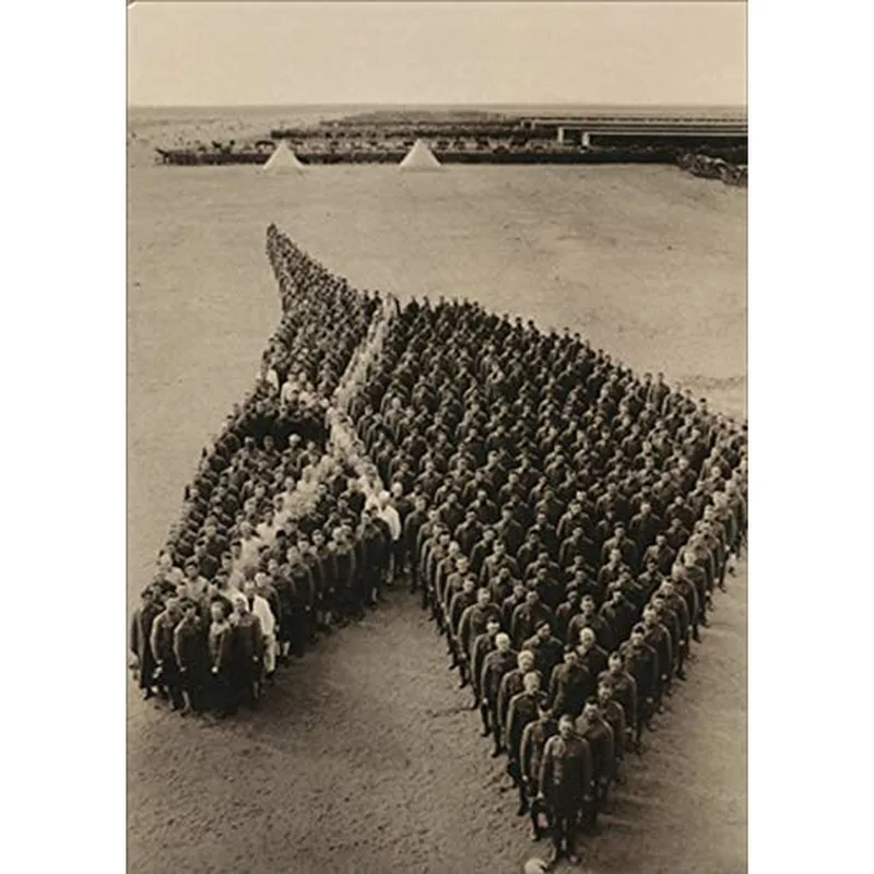 Military Horse Card: A Sepia Photo of Soldiers Forming a Horse