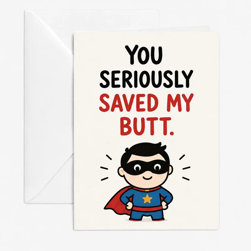 Saved My Butt Card: A Cartoon Superhero Thank You
