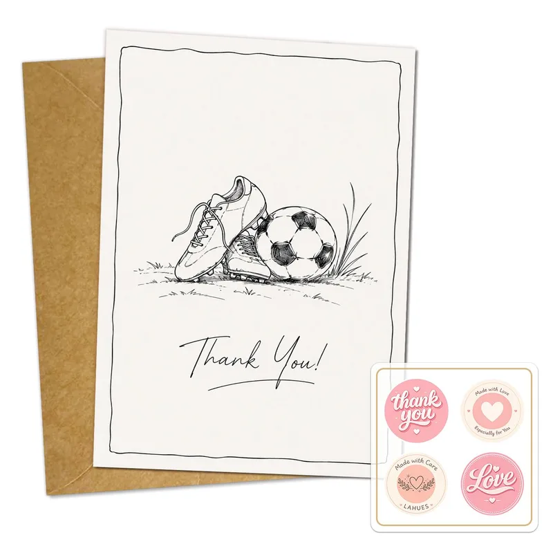 Soccer Thank You Card with a Line-Drawn Cleat and Ball