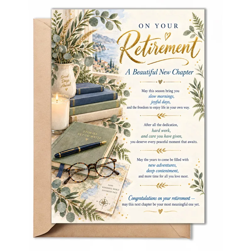 Botanical Books Map Retirement Card Celebrating a Peaceful New Chapter