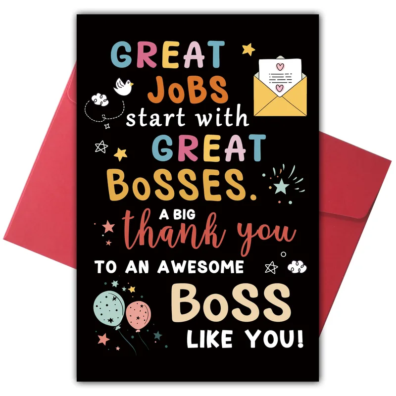 Playful Typography Black Boss Card Celebrating a Great Leader