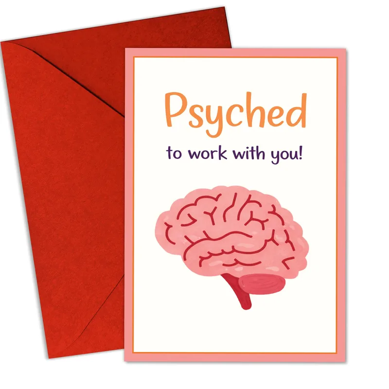 Pink Brain Coworker Card: Psyched to Work With You Greeting