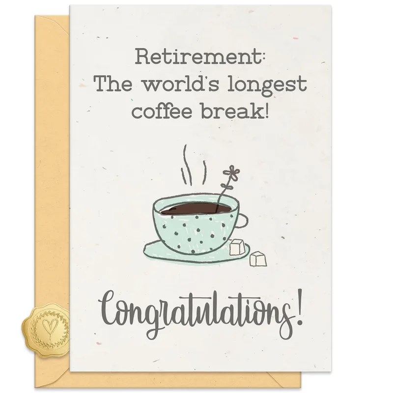 Teal Coffee Cup Retirement Card – Greeting Card in natural