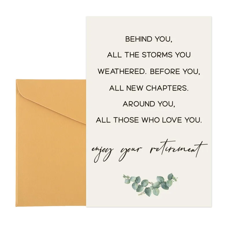 Green Eucalyptus Branch Retirement Card featuring watercolor foliage