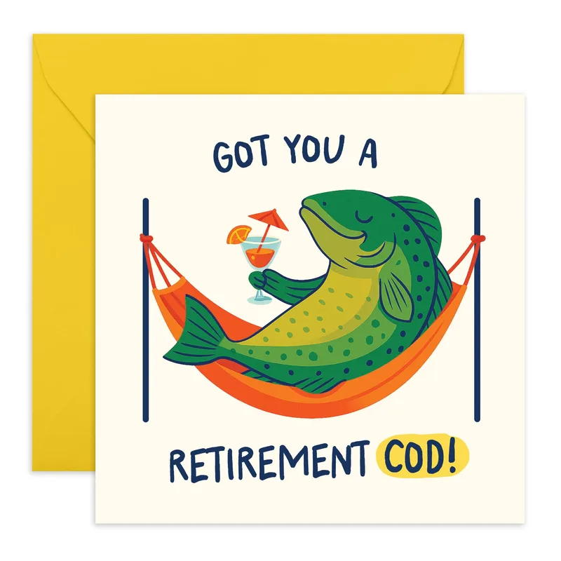 Green Fish Hammock Retirement Card Celebrating a Cod Pun