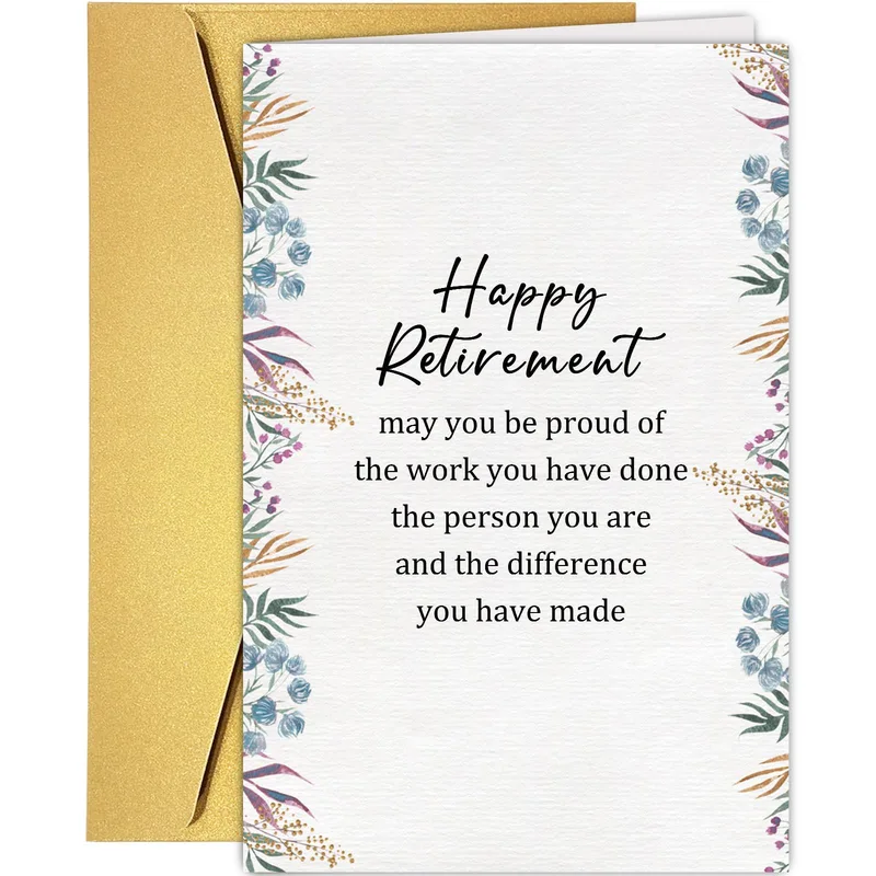 Border Script White Retirement Card: A Sentimental Floral