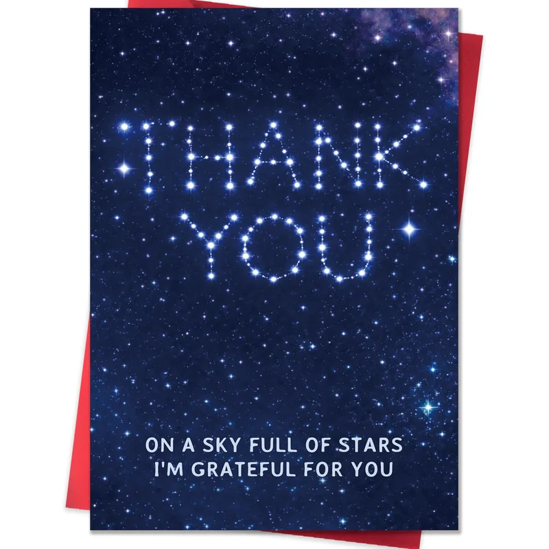 Navy Night Sky Thank You Card: Stars Forming Gratitude Message