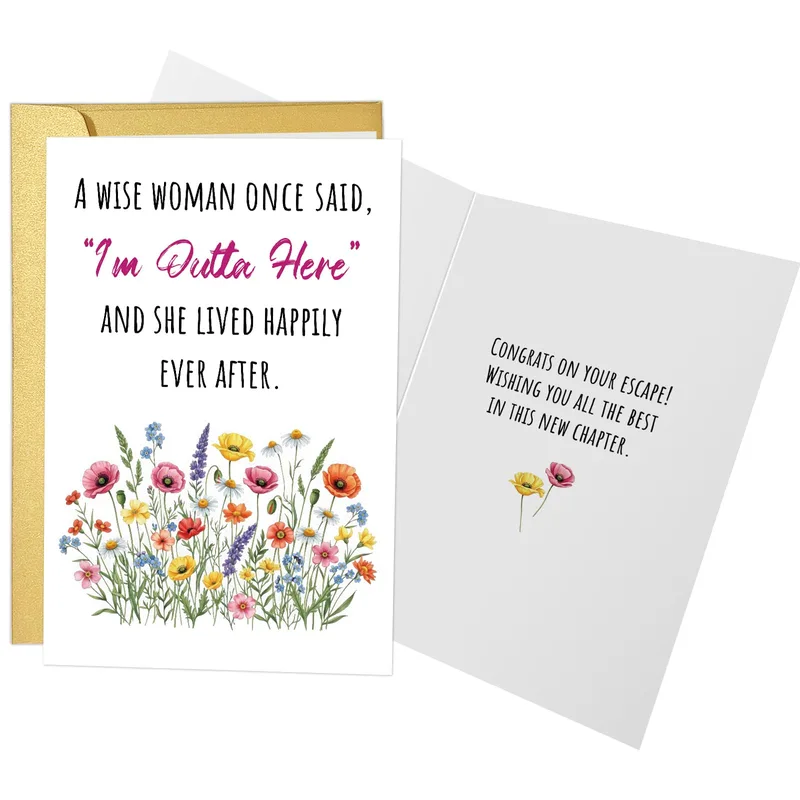 Wildflower Gold Envelope Retirement Card features "I'm Outta