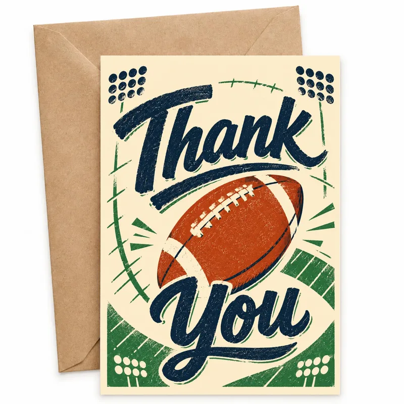 Navy Cream Card Thank You Card: A Retro Football Design for Gratitude