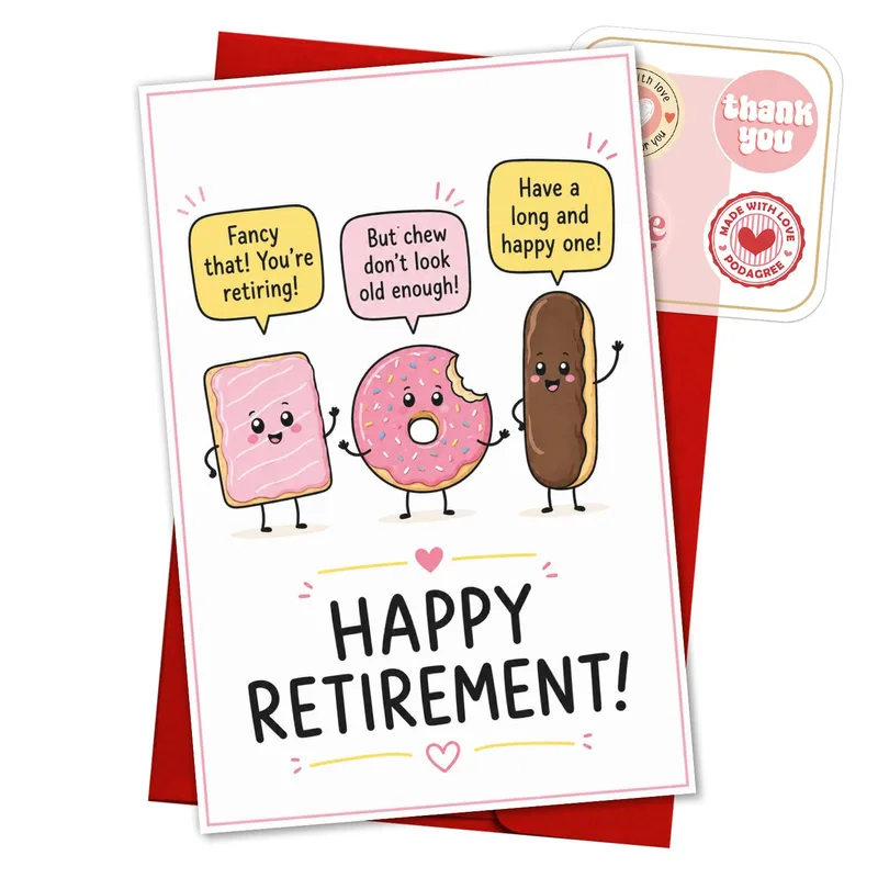 Donut Eclair Characters Retirement Card for a Sweet Farewell