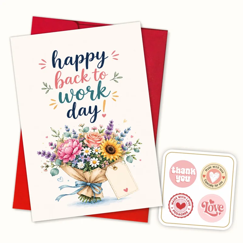 Pink Floral Bouquet Coworker Card Celebrating a Return to the Office