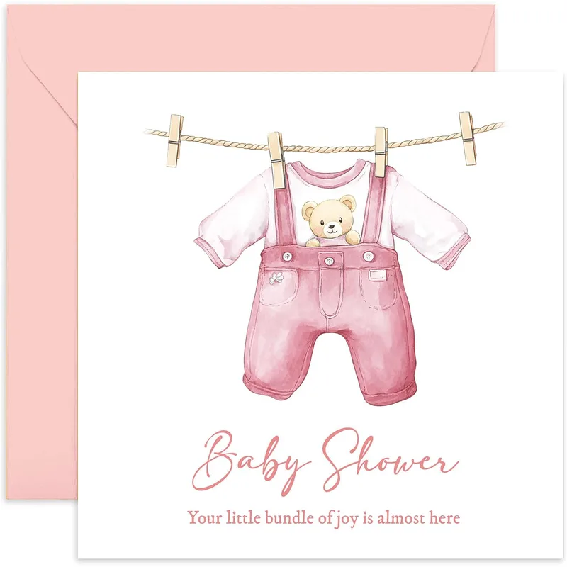 Baby Onesie Clothesline Baby Shower Card Celebrating the Arrival