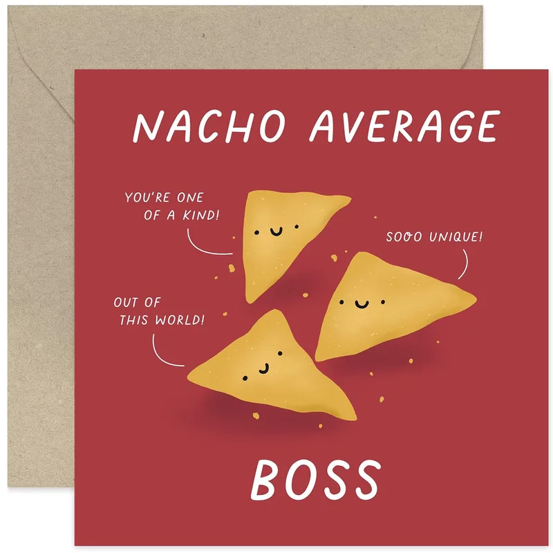 Red Nacho Chips Boss Card - A Fun Tribute to an Outstanding Manager