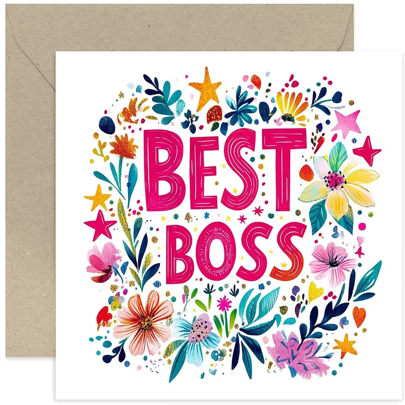 Floral Pink Typography Boss Card Celebrating Your Favorite Manager
