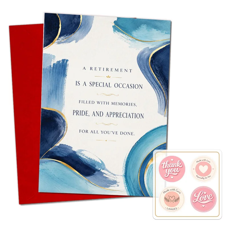 Blue Gold Abstract Retirement Card Celebrating Memories and Pride