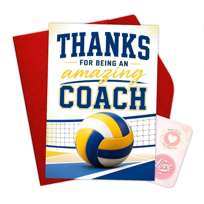 Red Blue Card Thank You Card for Volleyball Coaches