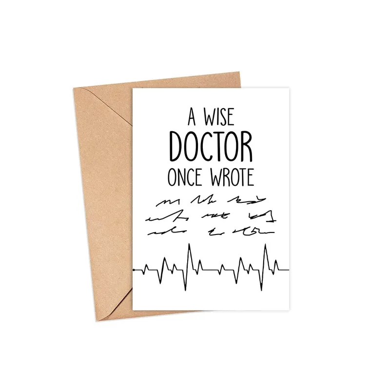 Doctor Thank You Card with a Handwriting Joke and ECG Line
