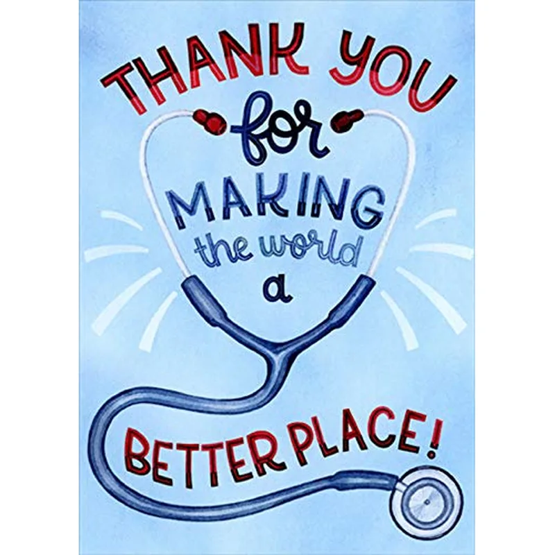Blue Stethoscope Illustration Card for Thanking a Doctor