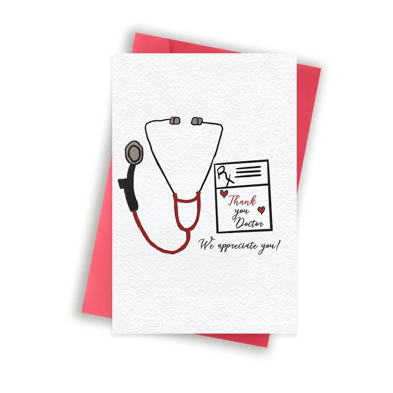 Thank You Doctor We appreciate Card: Stethoscope and Prescription Pad
