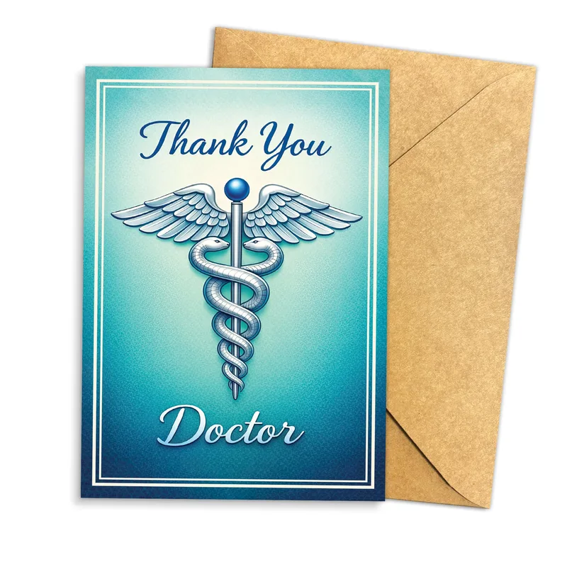 Teal Caduceus Medical Symbol Card: A Thank You for Your Doctor