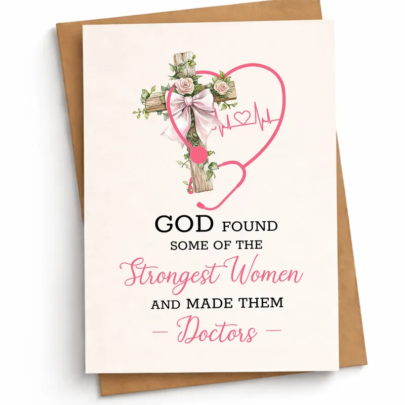 Pink Cross Heartbeat Ribbon Card: A Tribute to Faith and Medicine