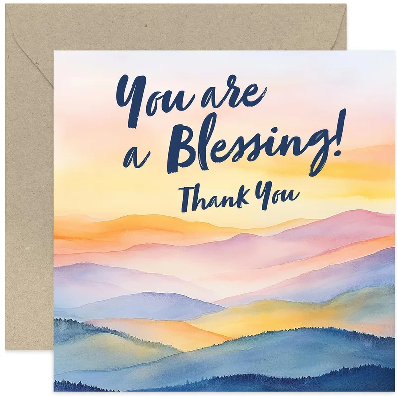 Thank You Blessing Card: Watercolor Sunset Mountains