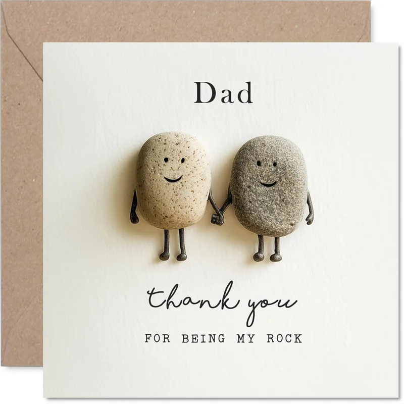 Dad Thank You Card: Pebble Pals Holding Hands