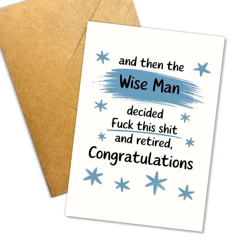 Blue Brushstroke Stars Card: a retirement card with a grin